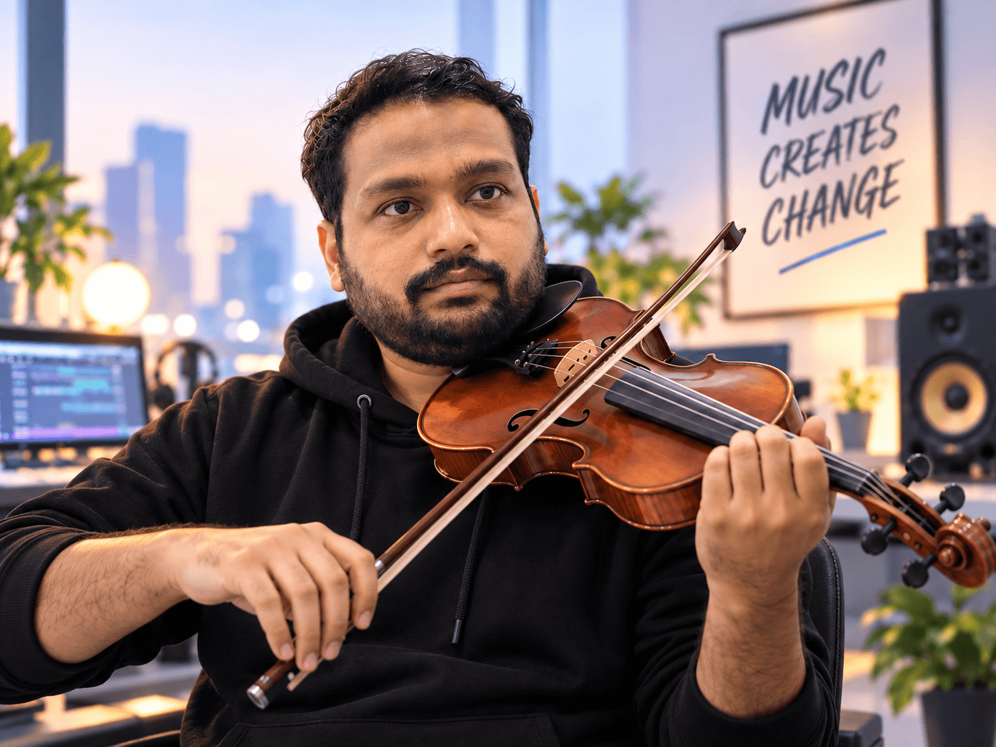 Anandhu Sajan playing violin